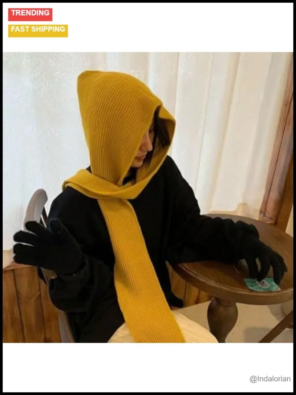 Women's Knit Hooded Scarf Hat Winter Fall Warm Shawl Wrap Beanie